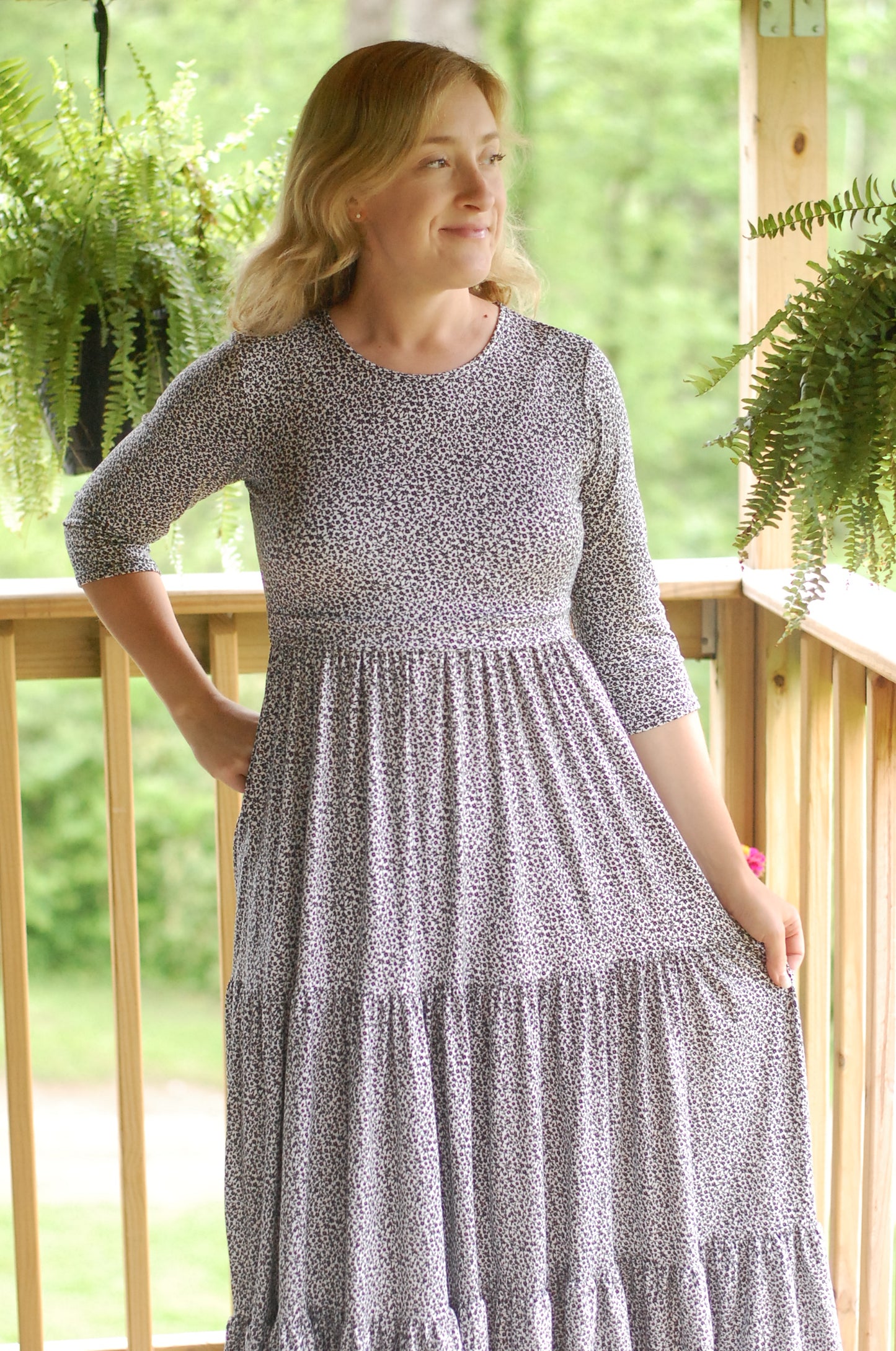 Cream Floral Nursing Friendly Round Neck Tiered Dress