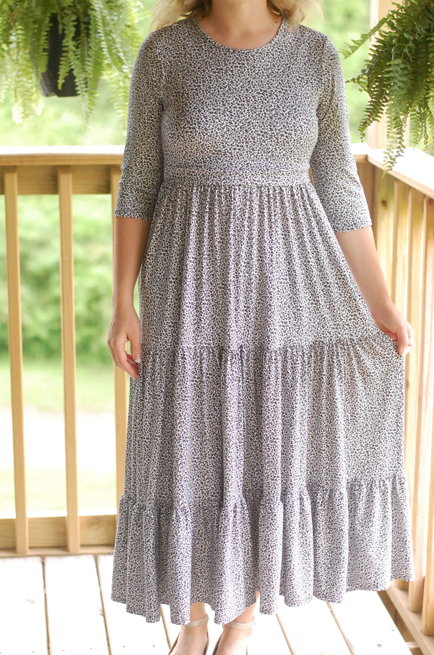 Cream Floral Nursing Friendly Round Neck Tiered Dress