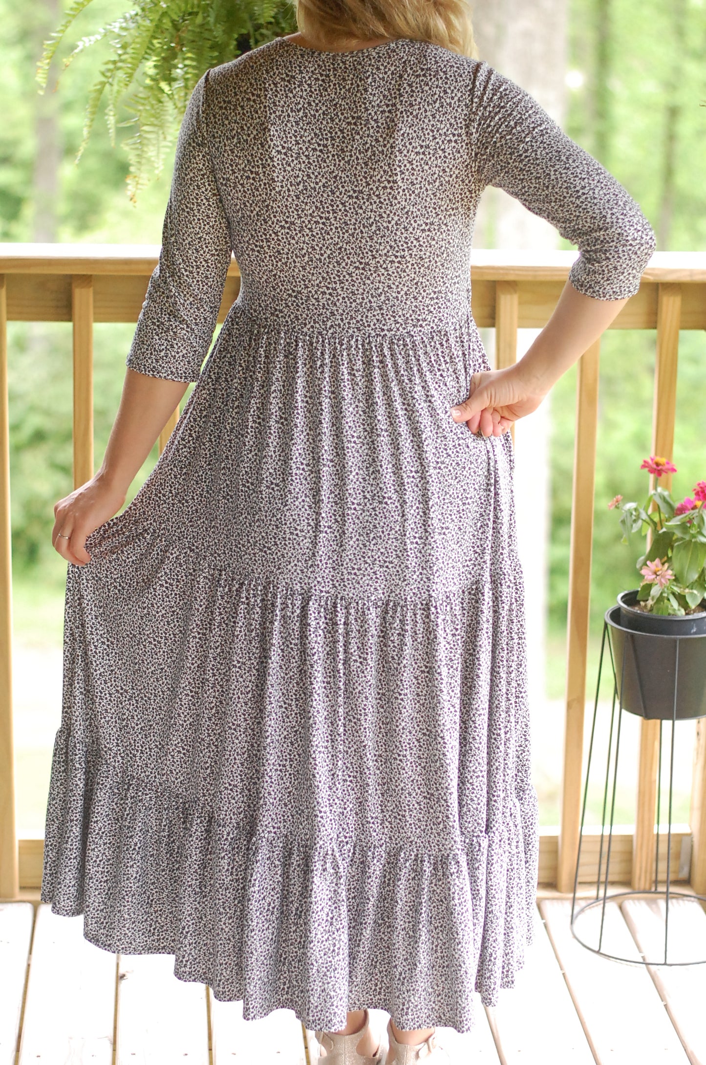 Cream Floral Nursing Friendly Round Neck Tiered Dress