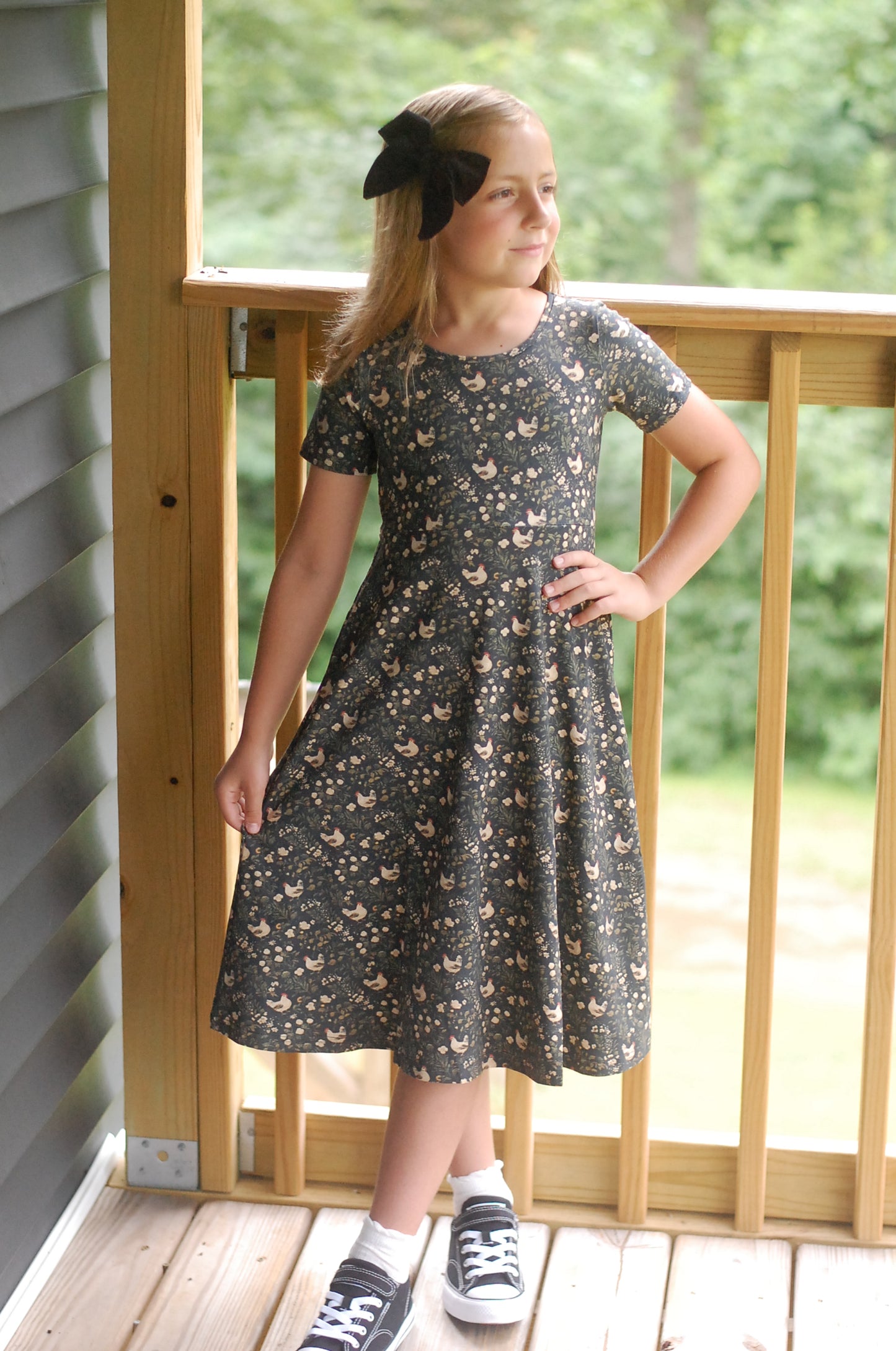 Pre-Order Girls Cotton Chicken Print Twirl Dress