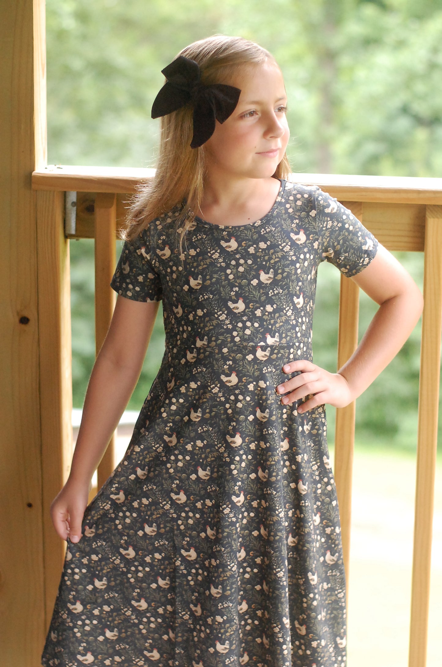 Pre-Order Girls Cotton Chicken Print Twirl Dress