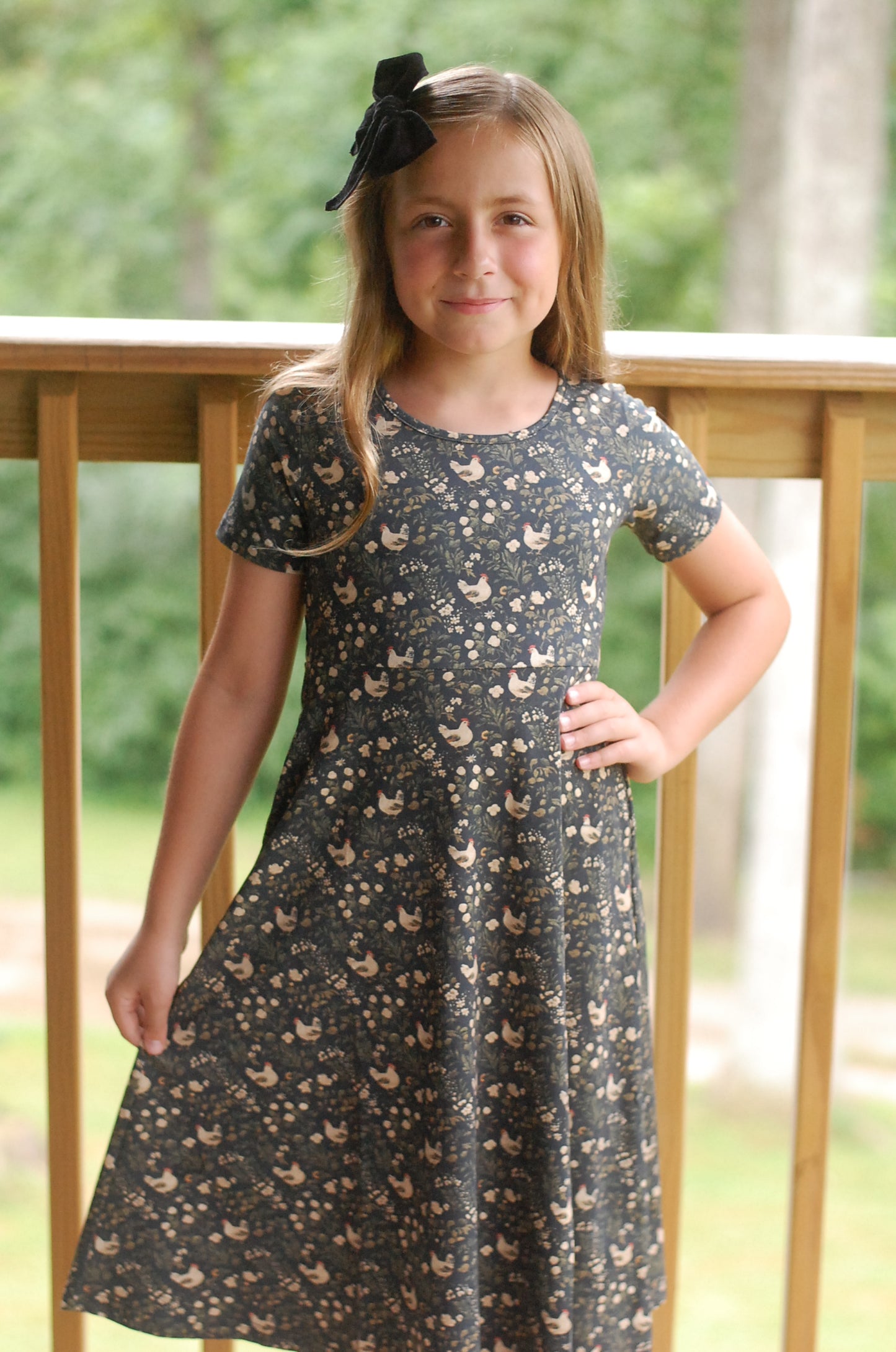 Pre-Order Girls Cotton Chicken Print Twirl Dress