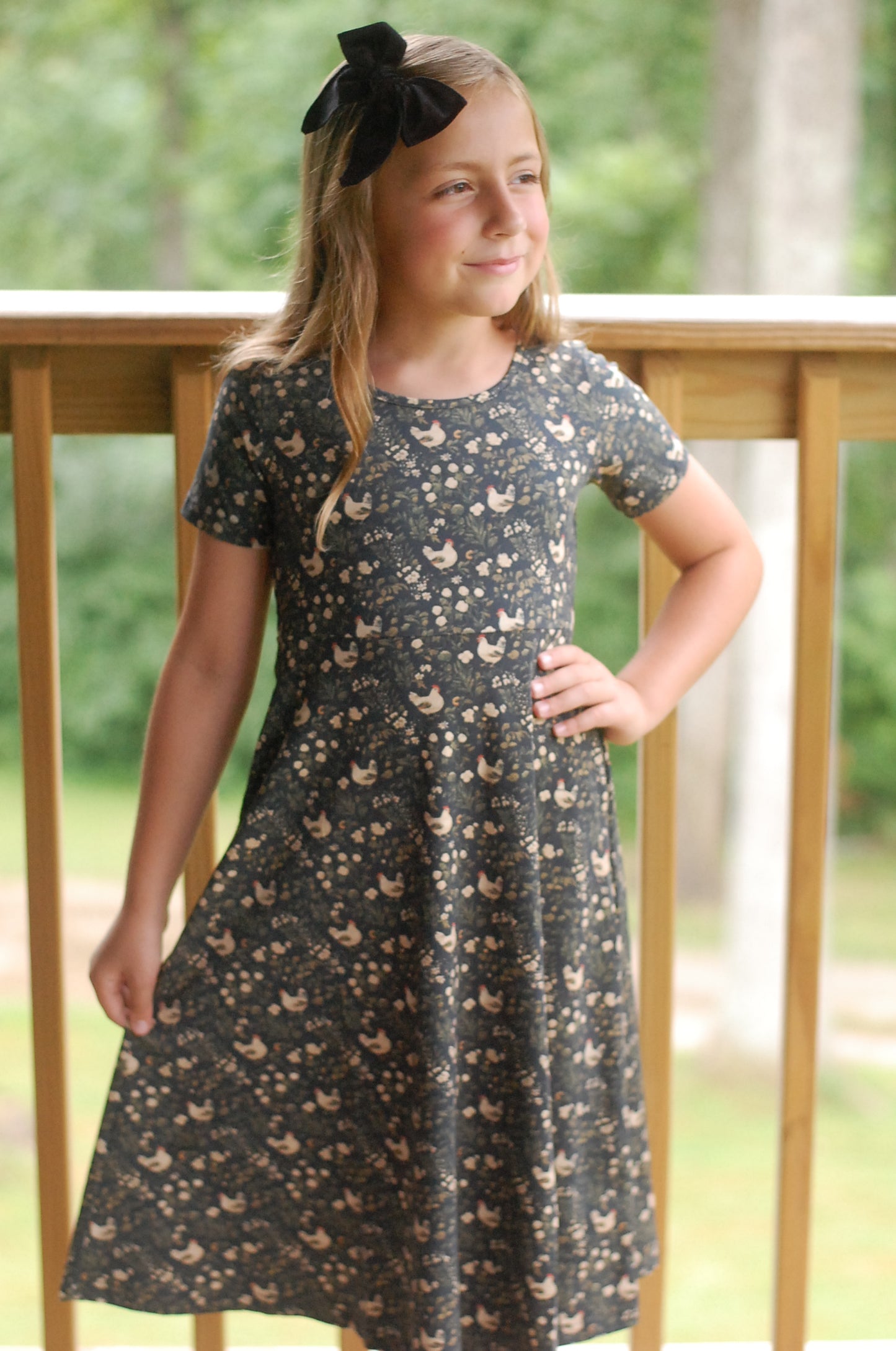 Pre-Order Girls Cotton Chicken Print Twirl Dress