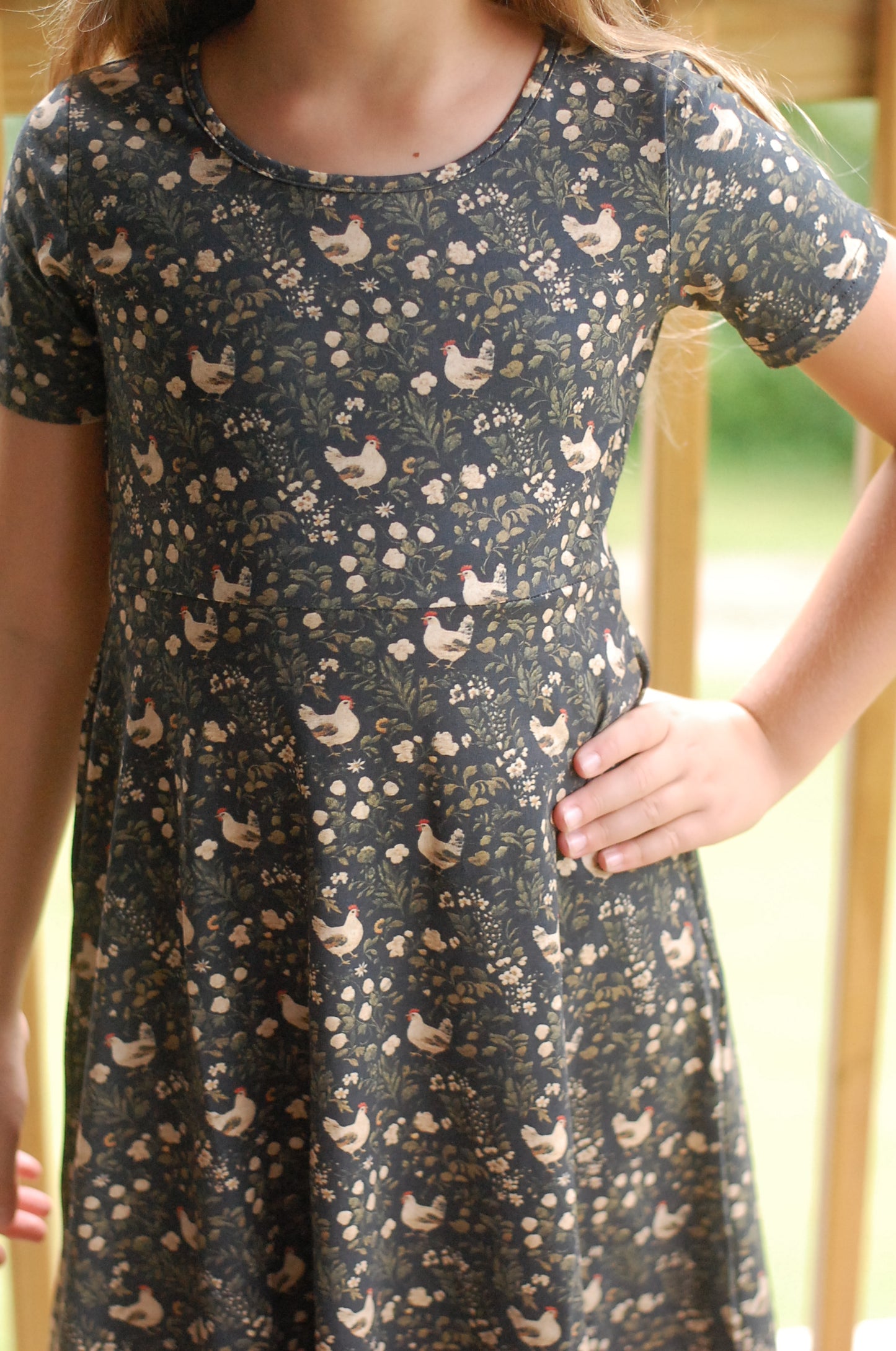 Pre-Order Girls Cotton Chicken Print Twirl Dress