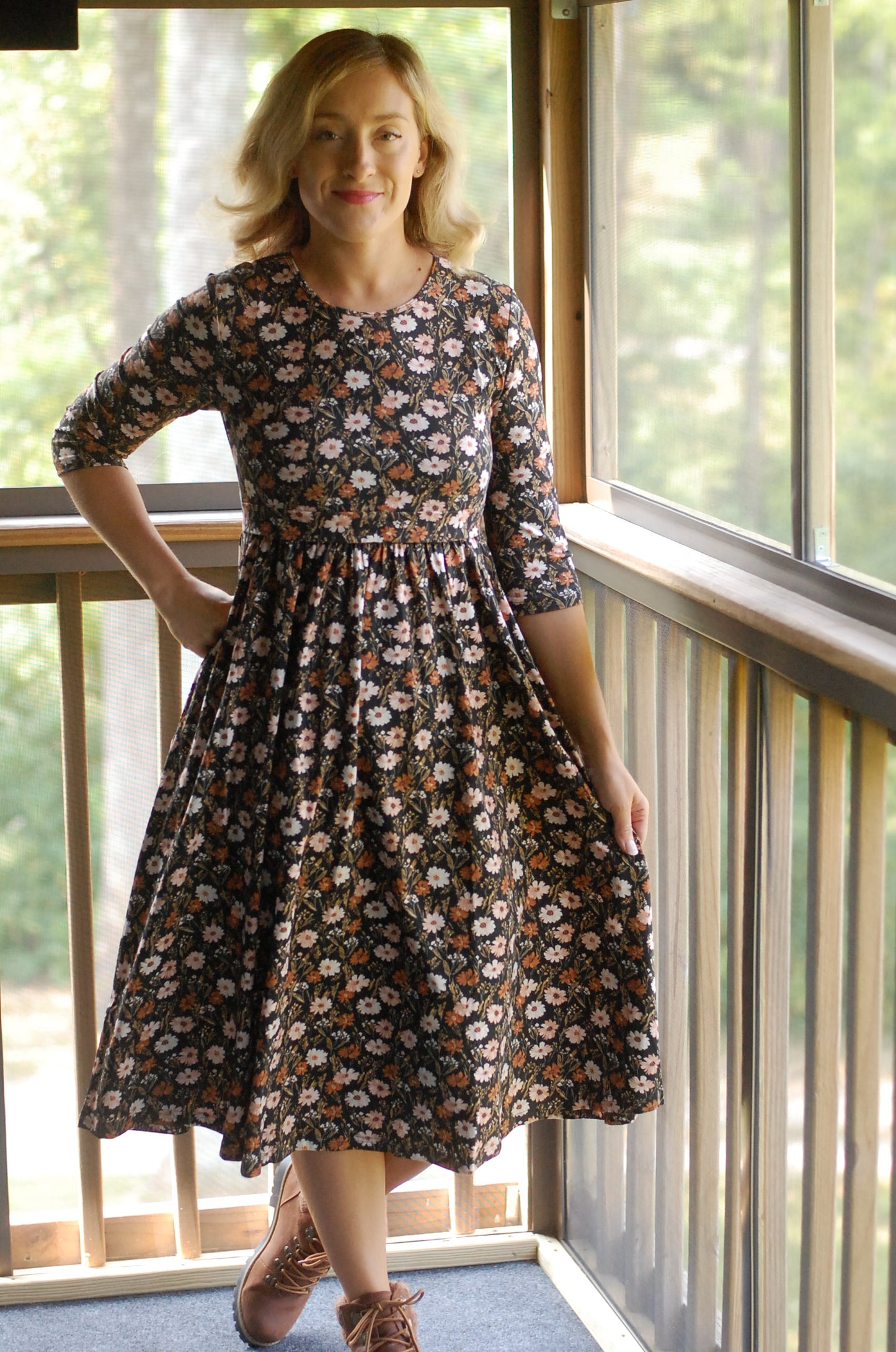 Pre-Order Cotton Autumn Blooms Homestead Midi Dress