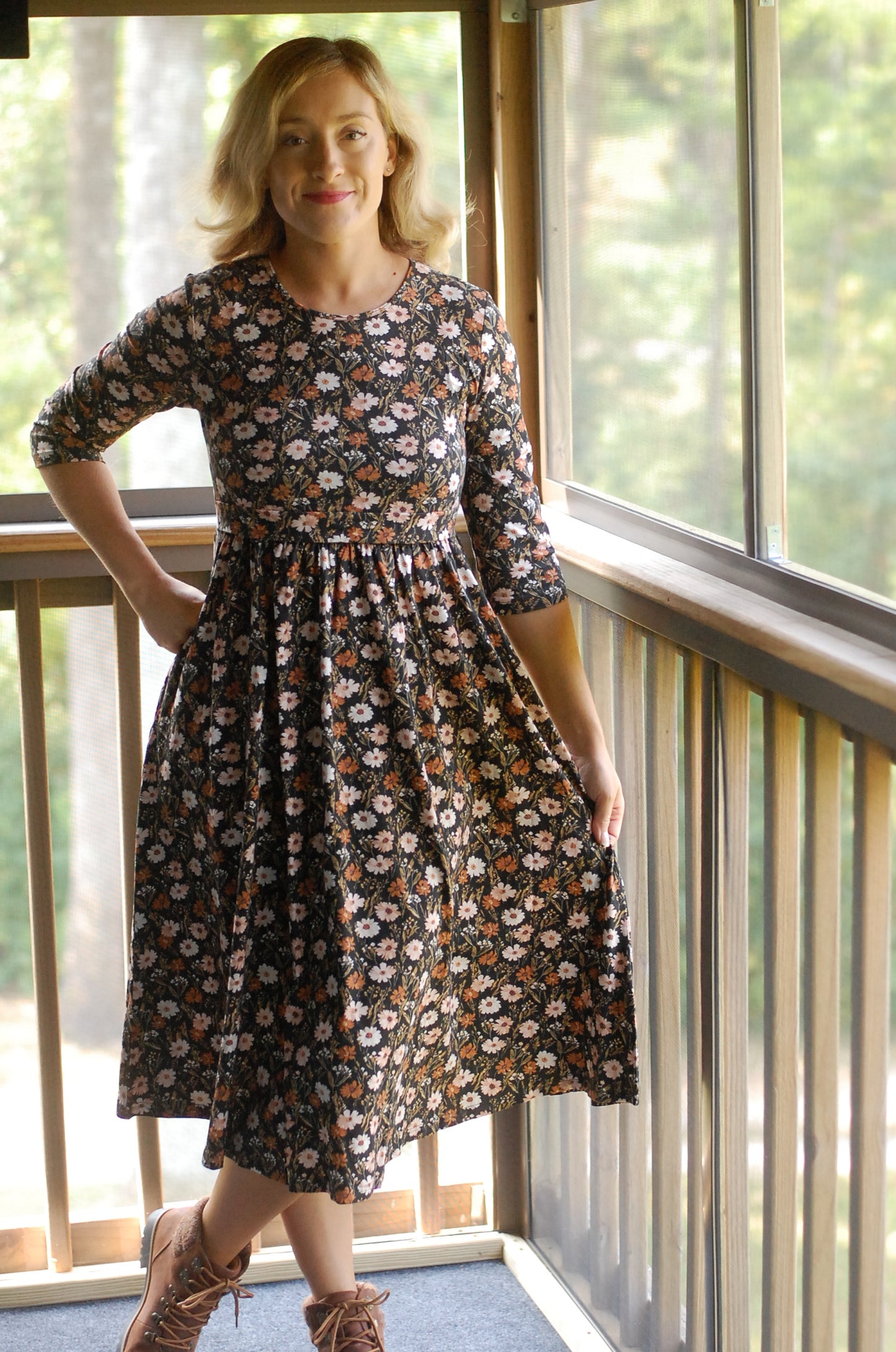 Pre-Order Cotton Autumn Blooms Homestead Midi Dress