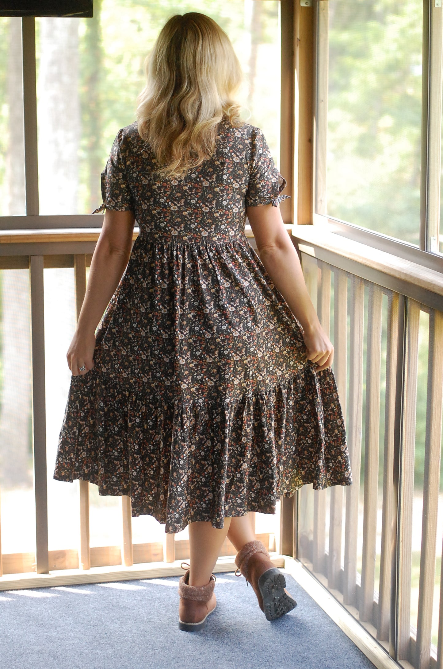 Pre-Order Cotton Butterfly Garden Tiered Midi Dress