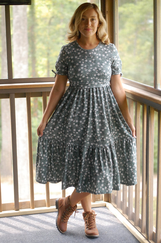 Pre-Order Cotton Daisy Blooms Tiered Midi Dress