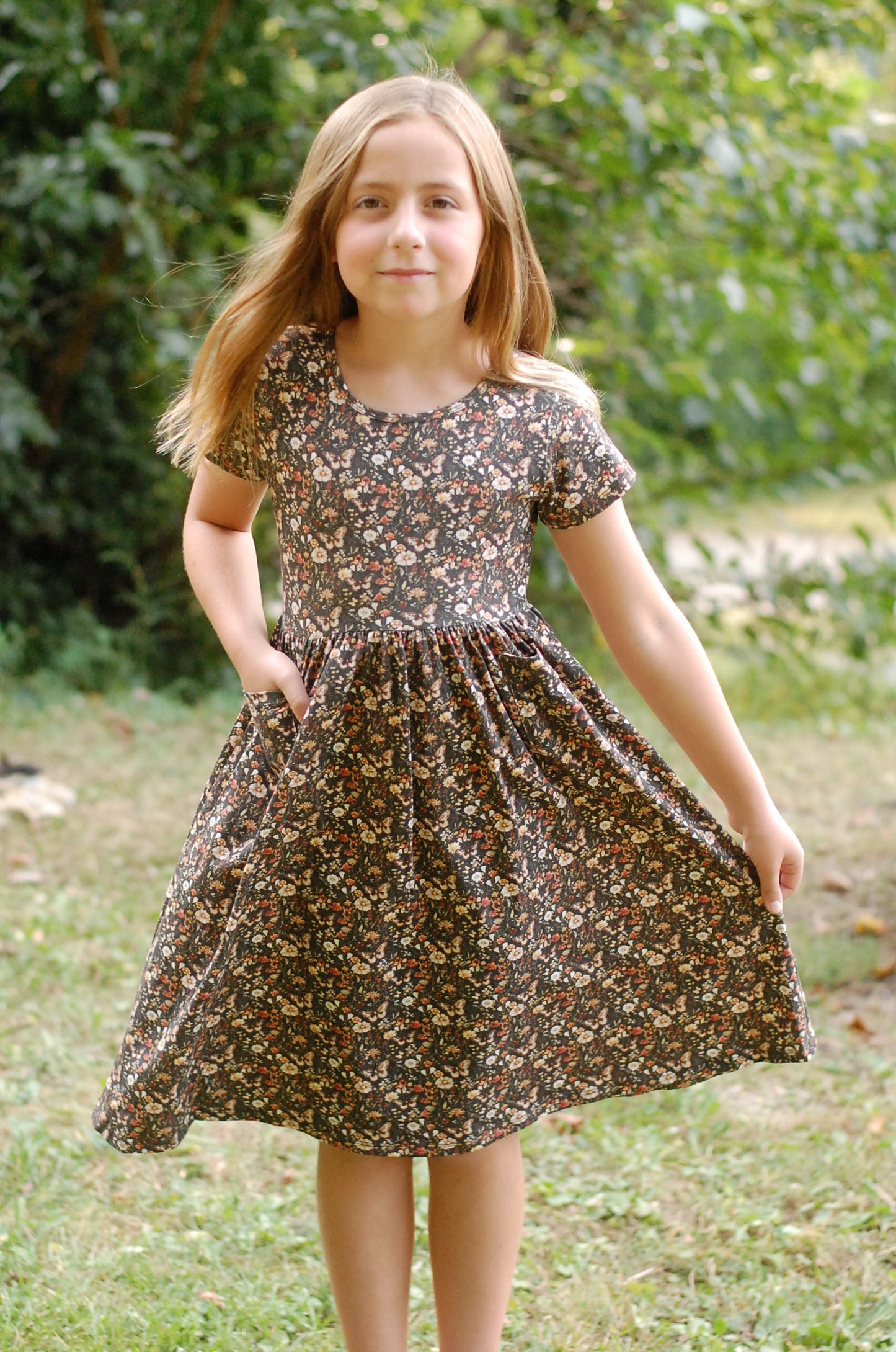 Pre-Order Girls Cotton Front Pocket Short Sleeve Dress - Multiple Prints