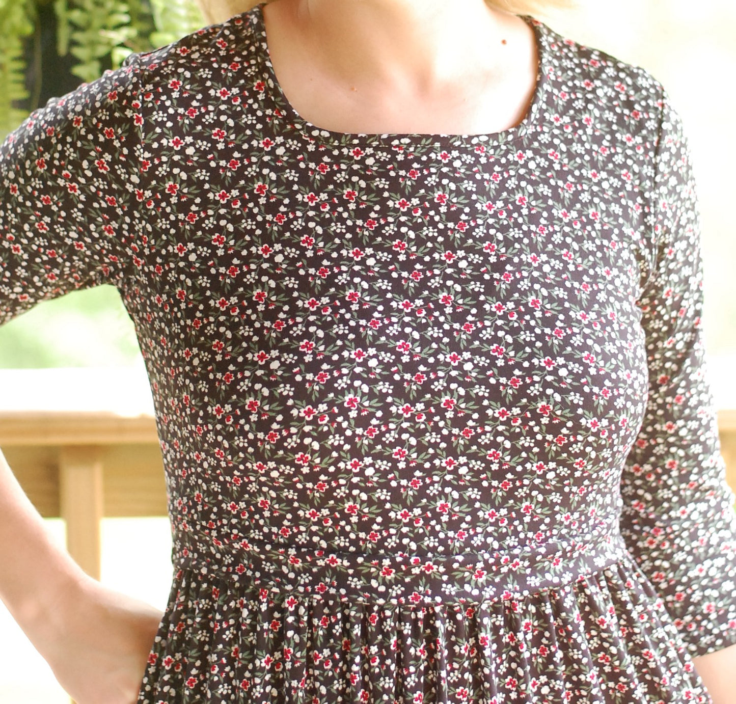 Midnight Blooms Black Floral Nursing Friendly Square Neck Tiered Dress