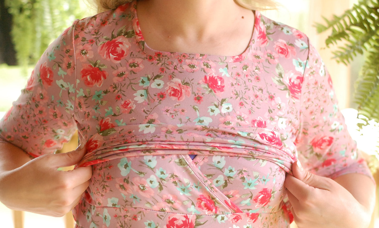 "Blushing Blooms" Mauve Floral Nursing Friendly Square Neck Tiered Dress
