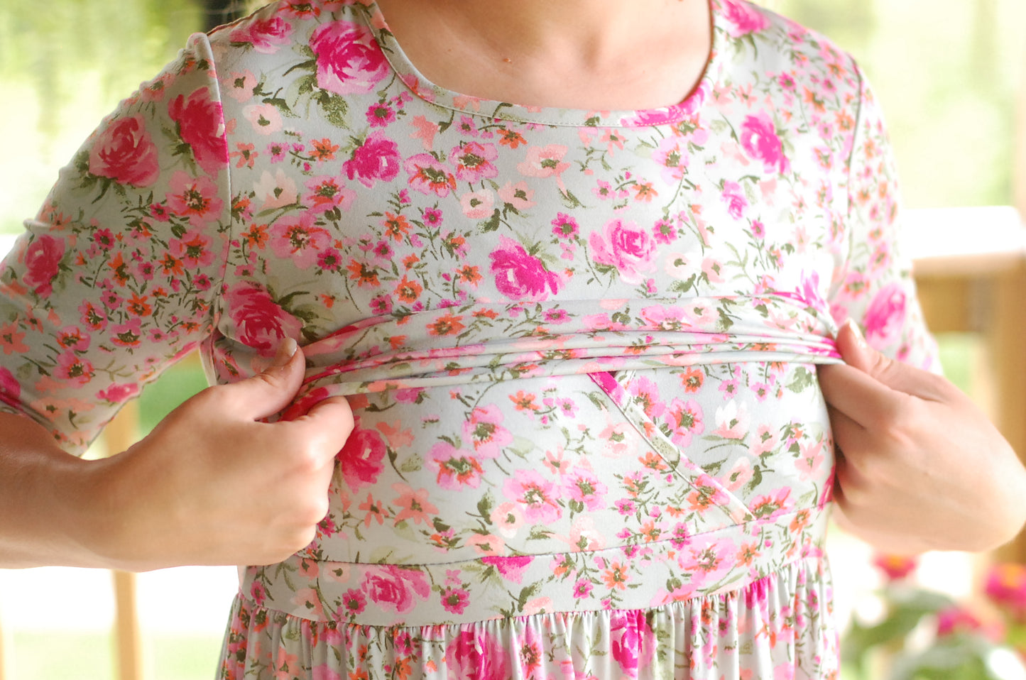 Mint Blossoms Floral Nursing Friendly Square Neck Tiered Dress