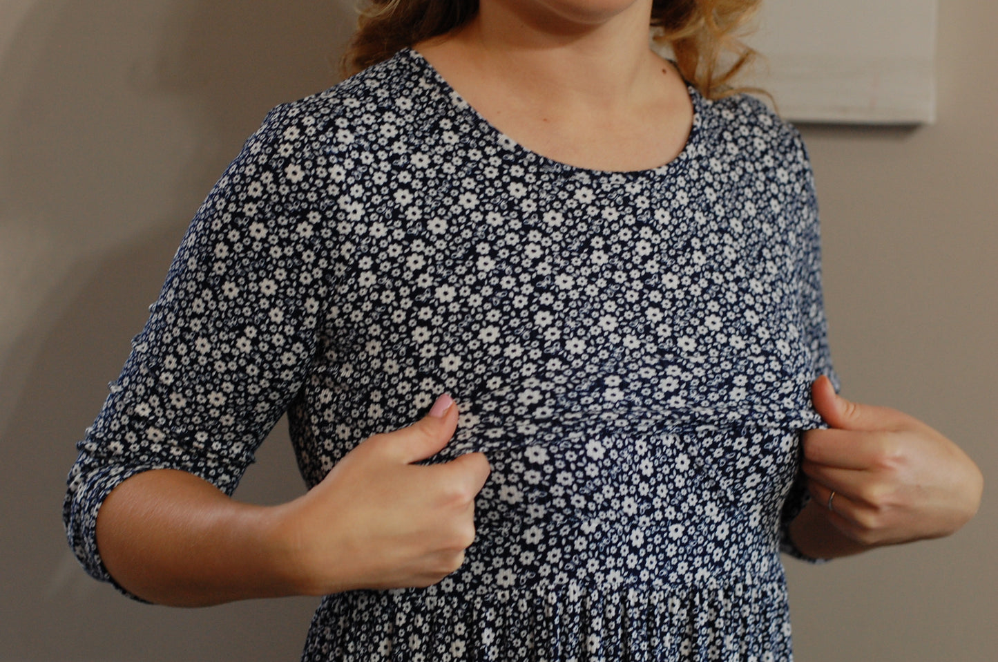 Navy Blooms Tiered Nursing Friendly Dress