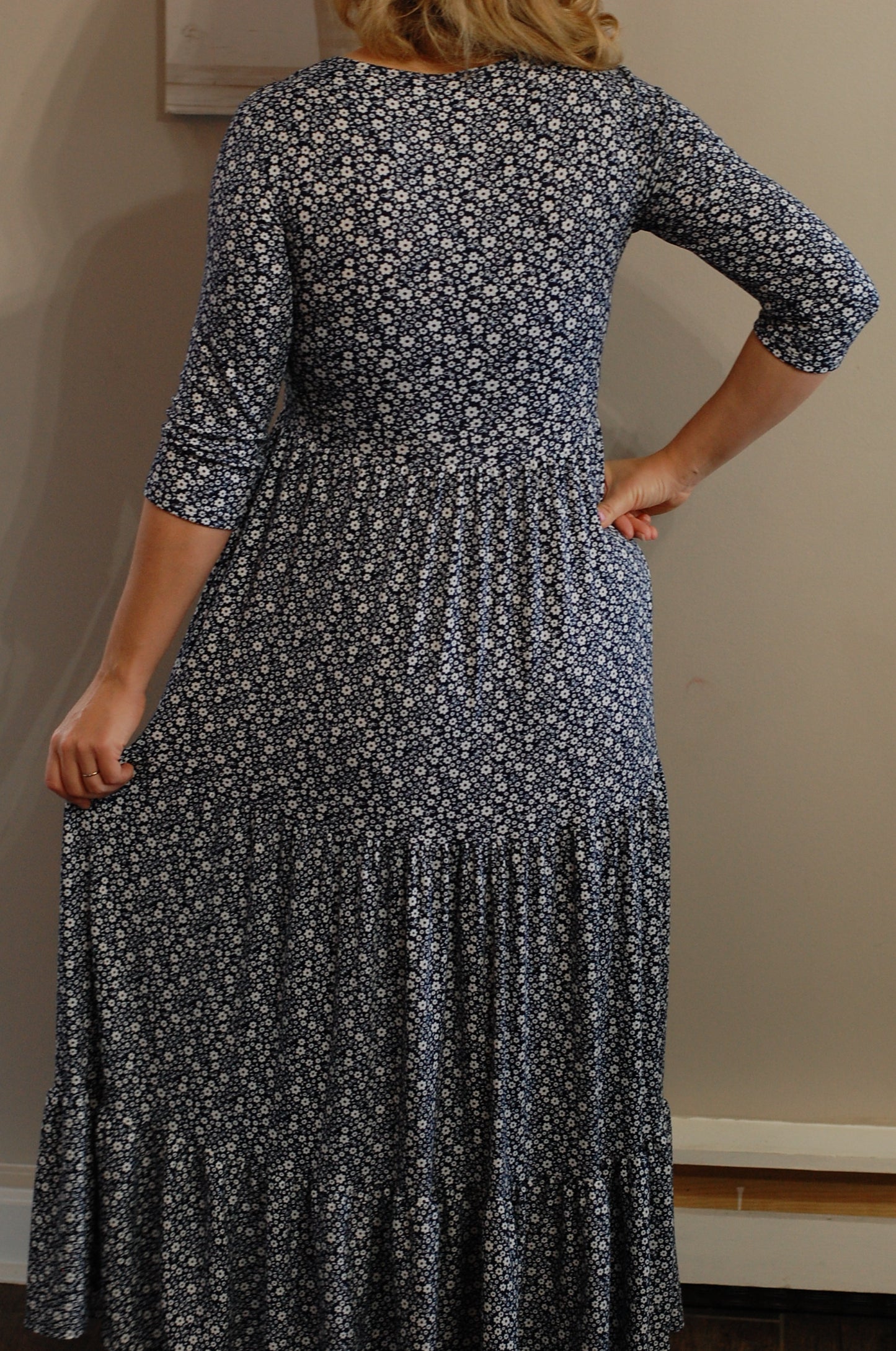 Navy Blooms Tiered Nursing Friendly Dress