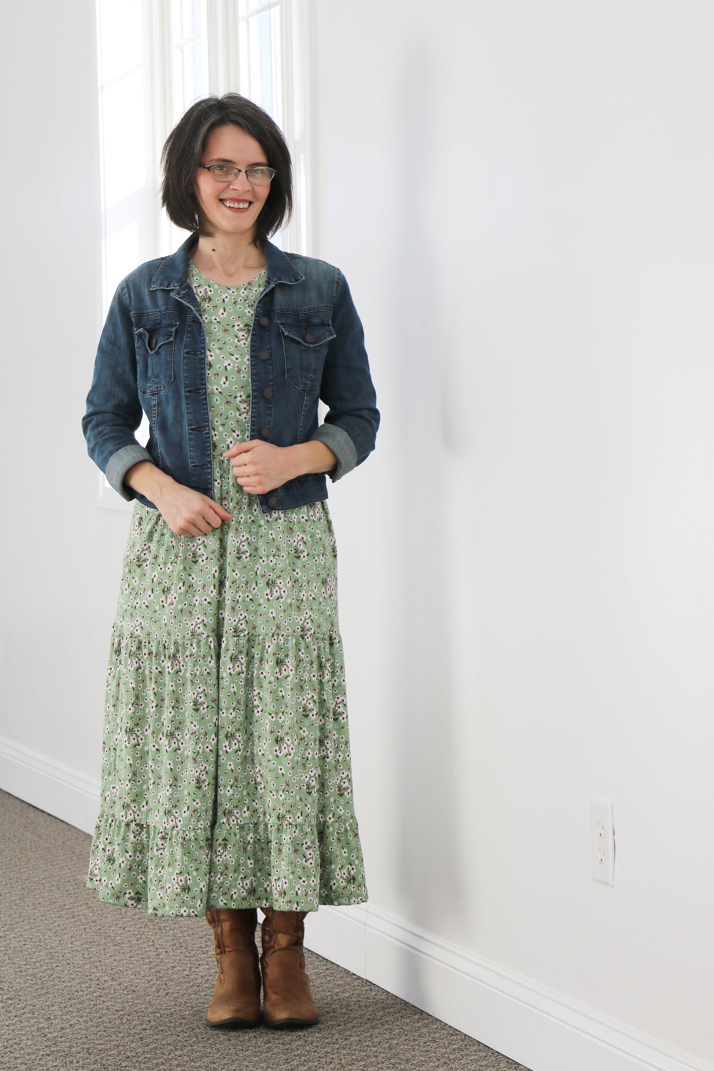 Plus Size Sage Blooms Tiered Dress