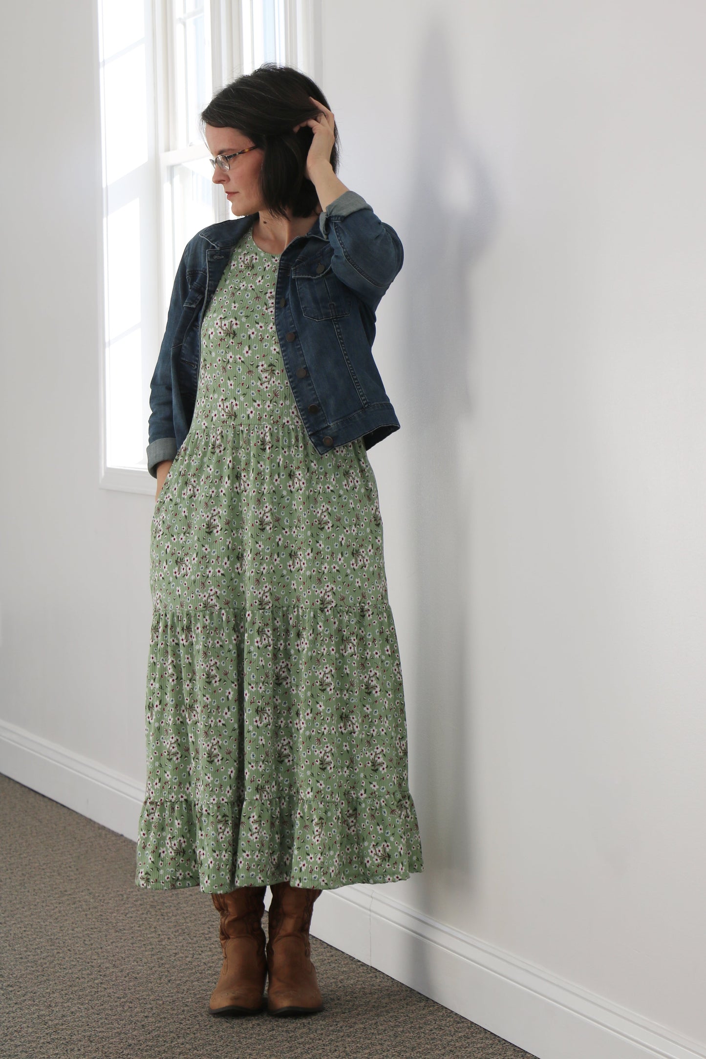 Plus Size Sage Blooms Tiered Dress