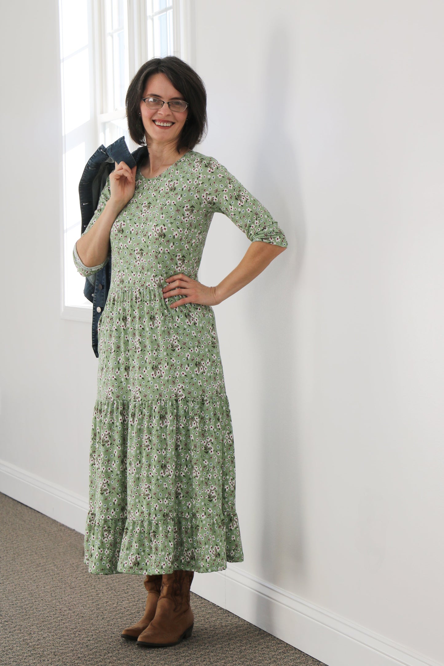 Plus Size Sage Blooms Tiered Dress