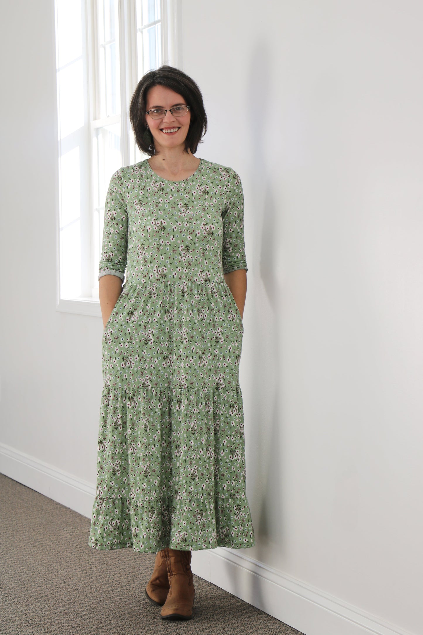 Plus Size Sage Blooms Tiered Dress