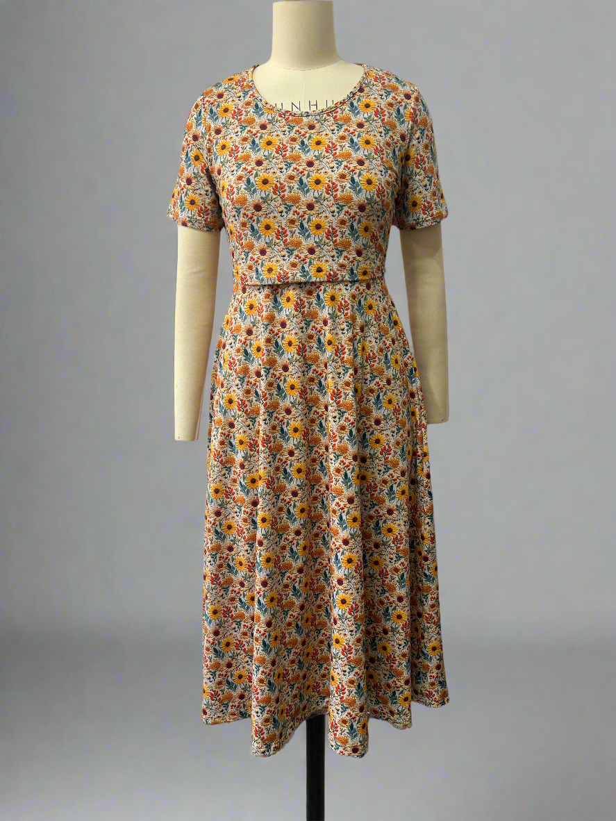 Pre-Order Cotton Sunflower Floral Nursing Friendly Twirl Dress