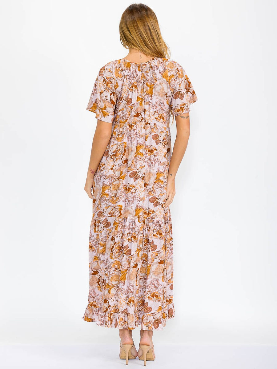 Blush Floral Tiered Maxi Dress