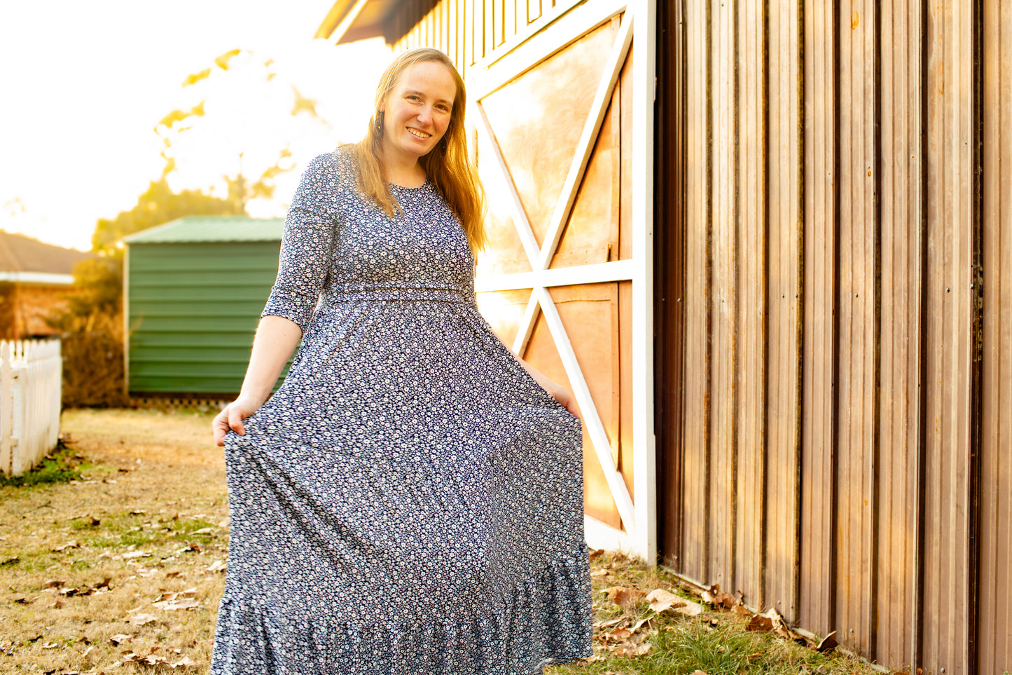 Navy Blooms Tiered Nursing Friendly Dress