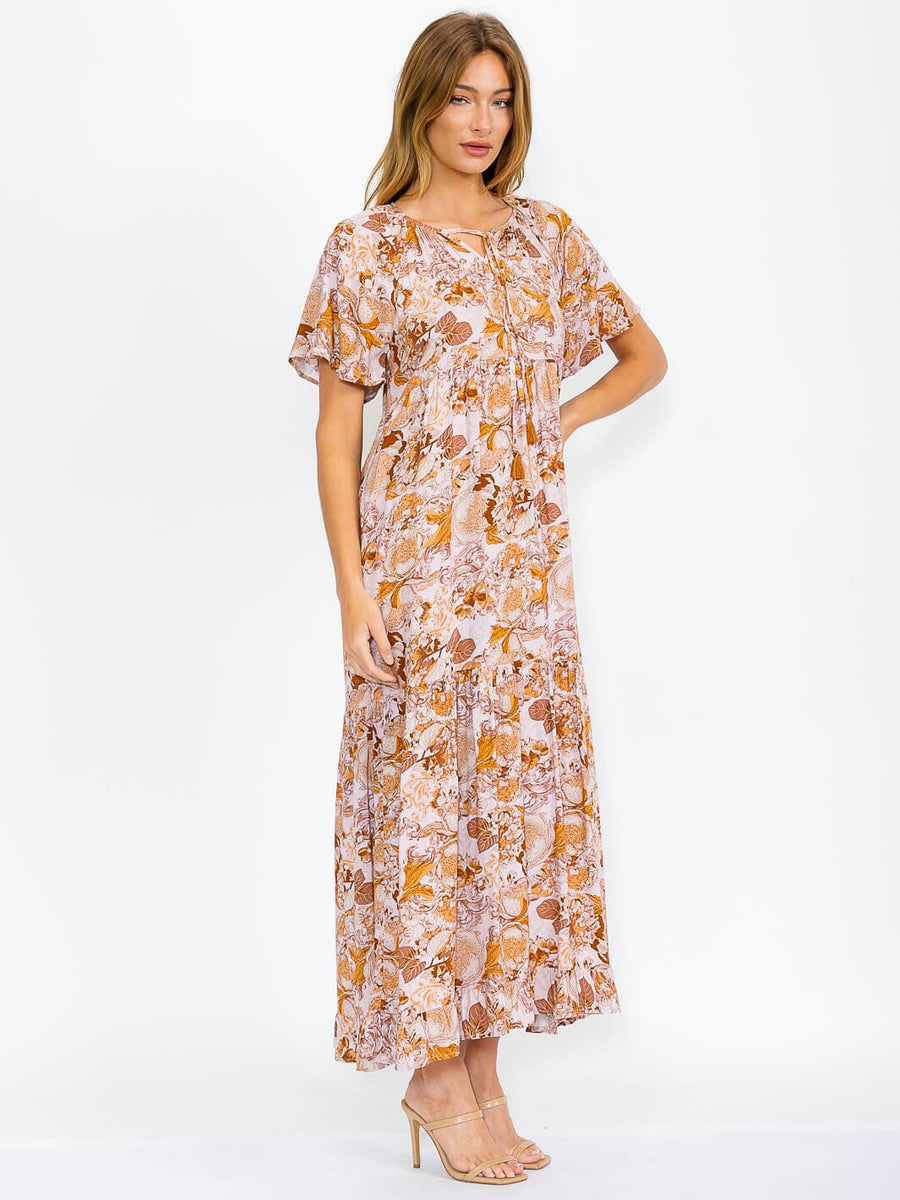 Blush Floral Tiered Maxi Dress