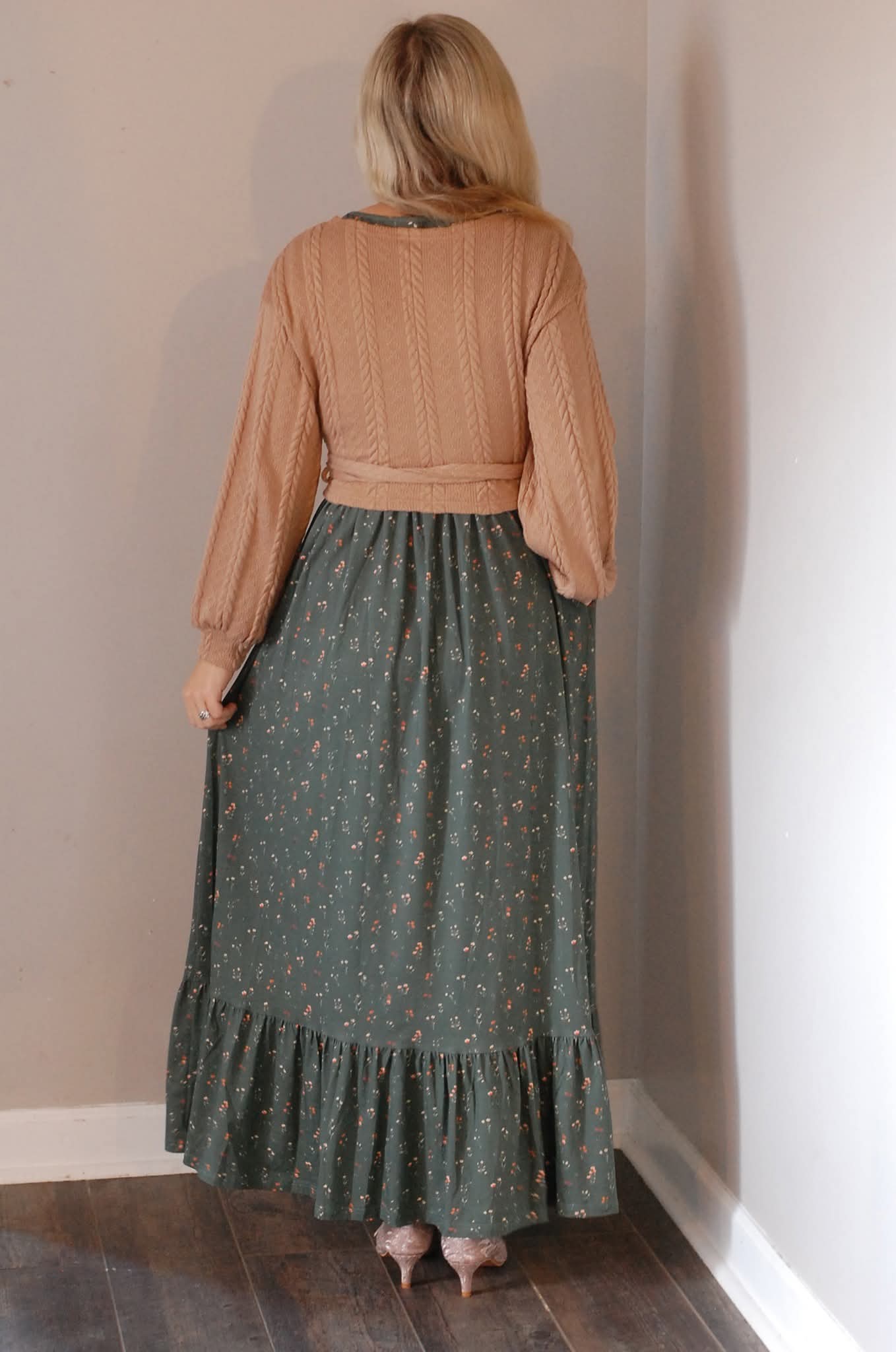 Forest Blooms Cotton MAXI Dress with Natural Waist Bodice