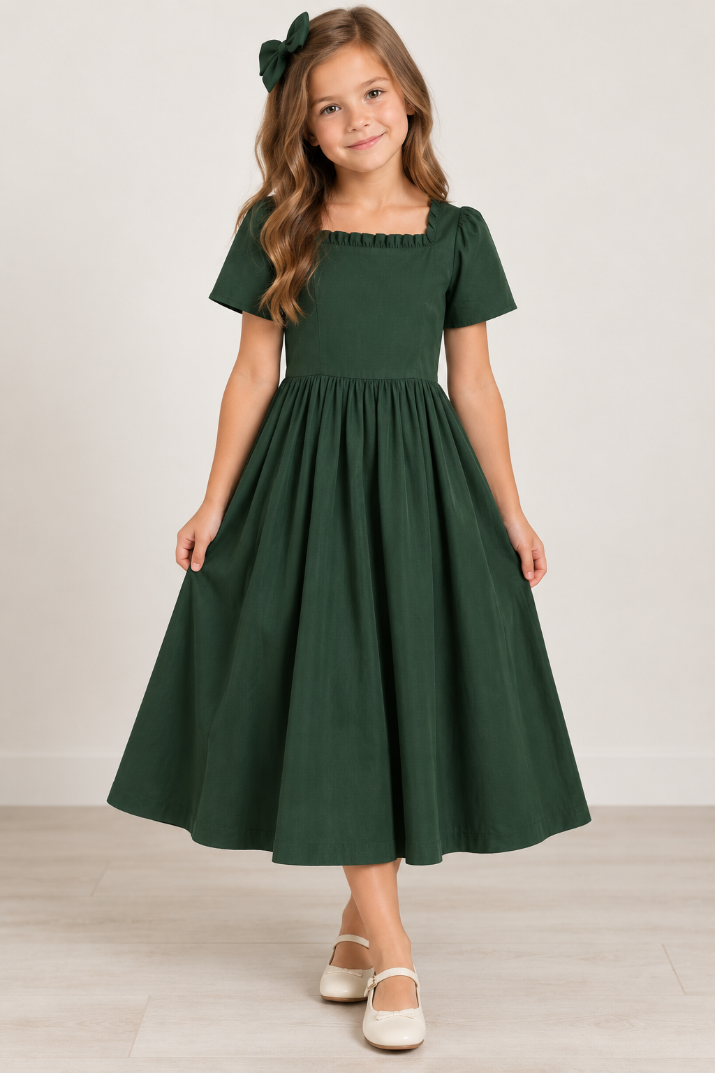 Pre-order Girls Emerald Green Cotton Dress