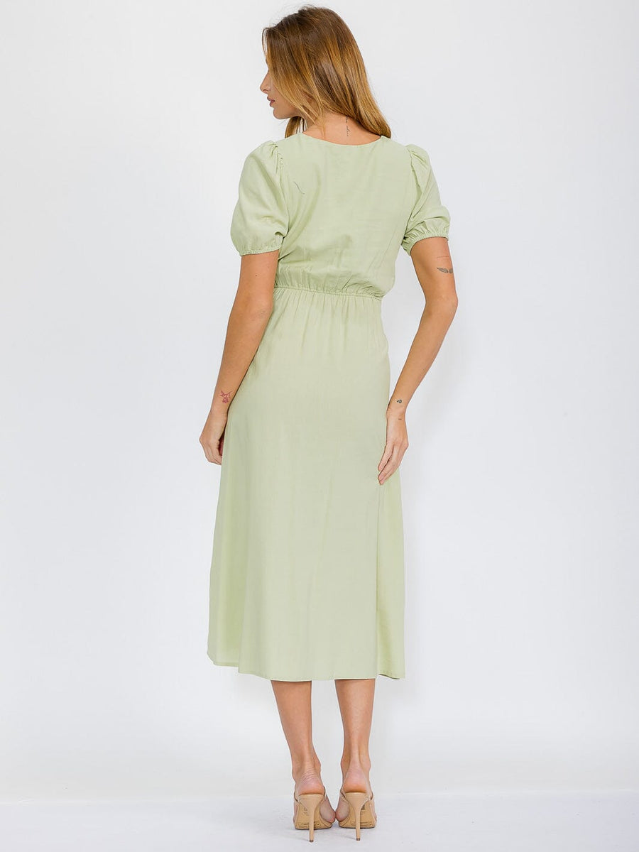 Button Up Elastic Waist Maxi Dress