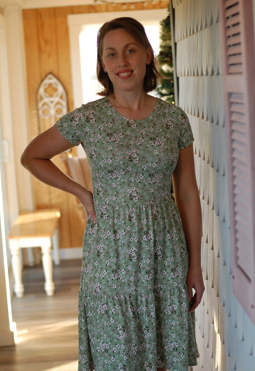 Plus Size Sage Blooms Tiered Dress