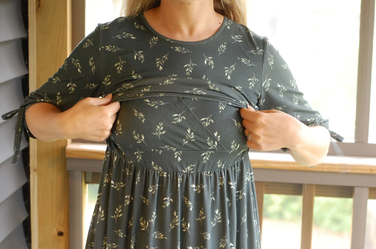 Pre-Order Olive Branch Nursing Friendly Cotton Tiered Midi Dress in Dark Green