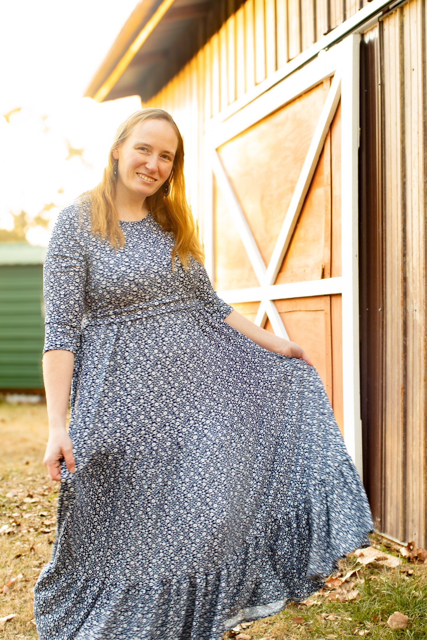 Navy Blooms Tiered Nursing Friendly Dress