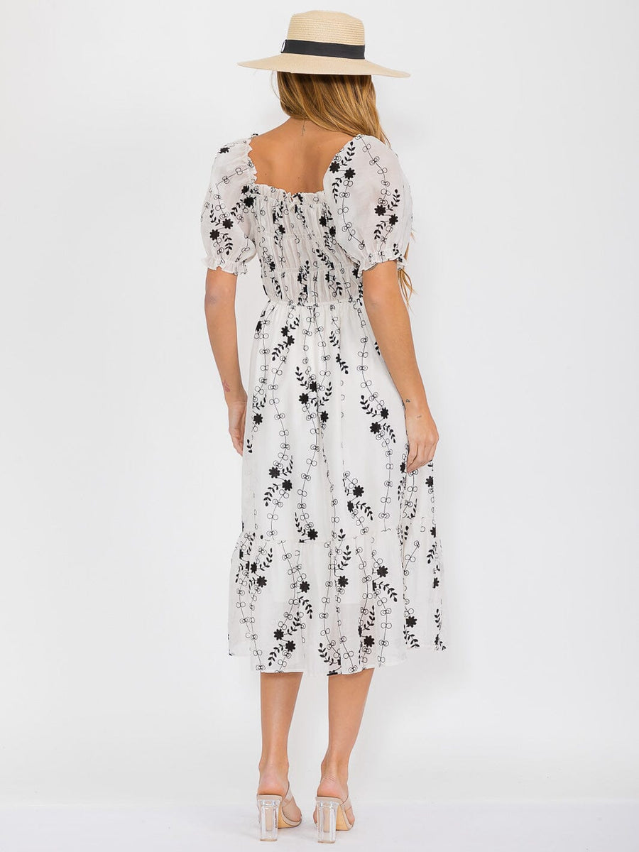One Size Stretchy Smocked Dress in Black & White