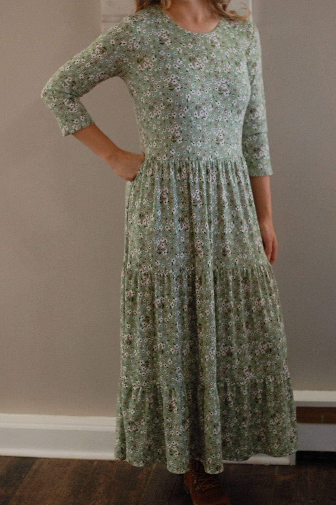 Plus Size Sage Blooms Tiered Dress