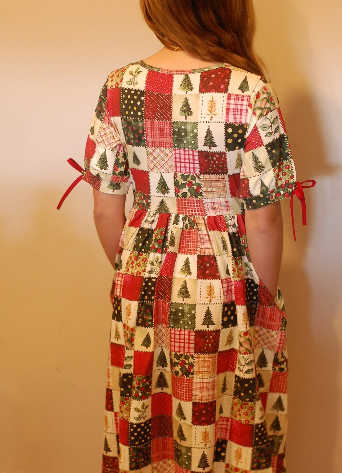 Pre-Order Girls Holiday Patchwork Cotton Tiered Dress