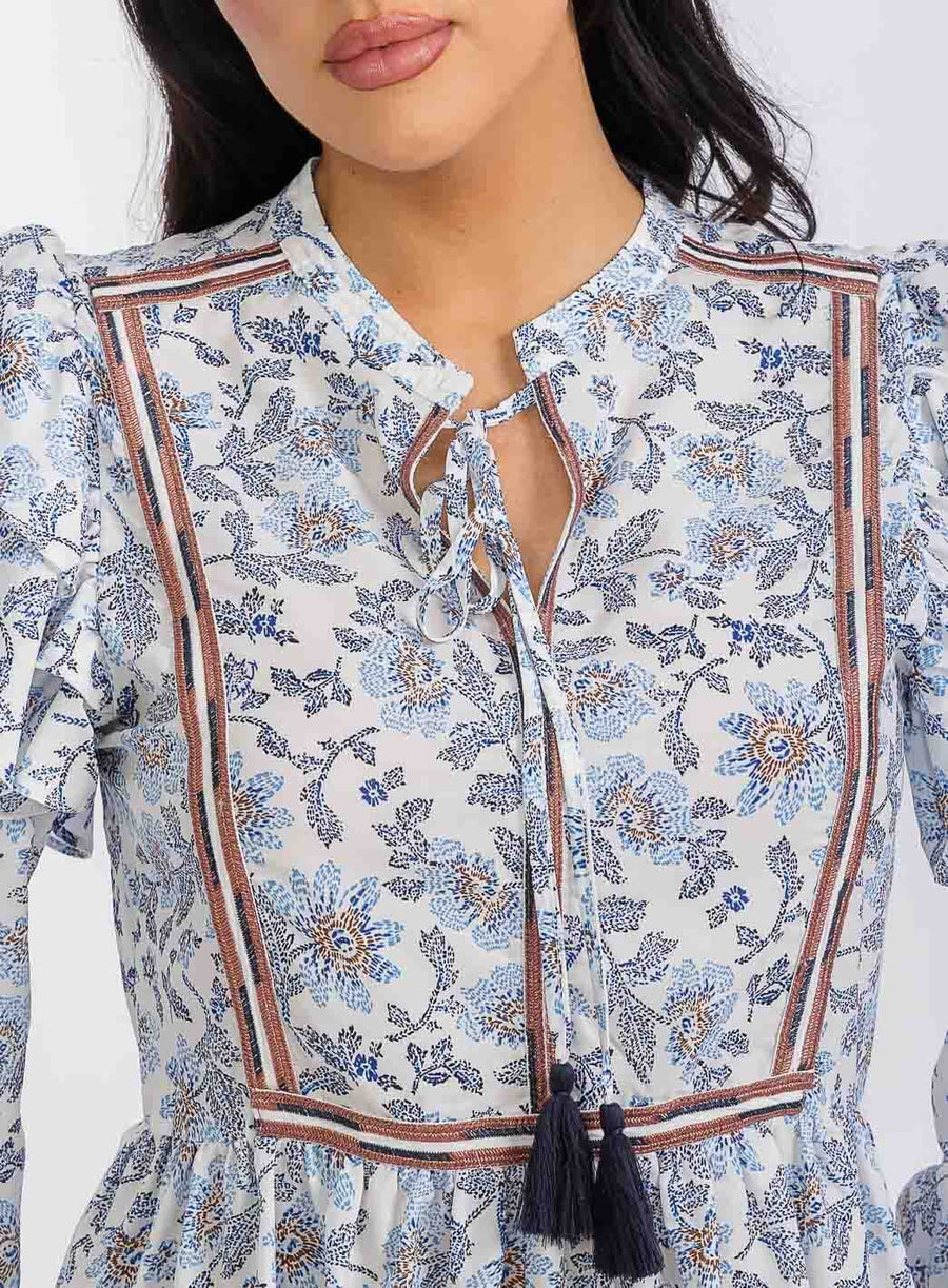 Floral Embroidered Dress with Tassels
