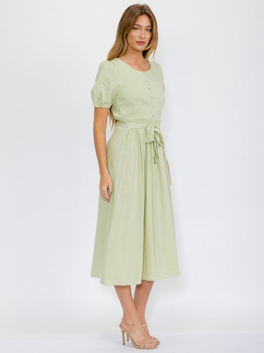 Button Up Elastic Waist Maxi Dress