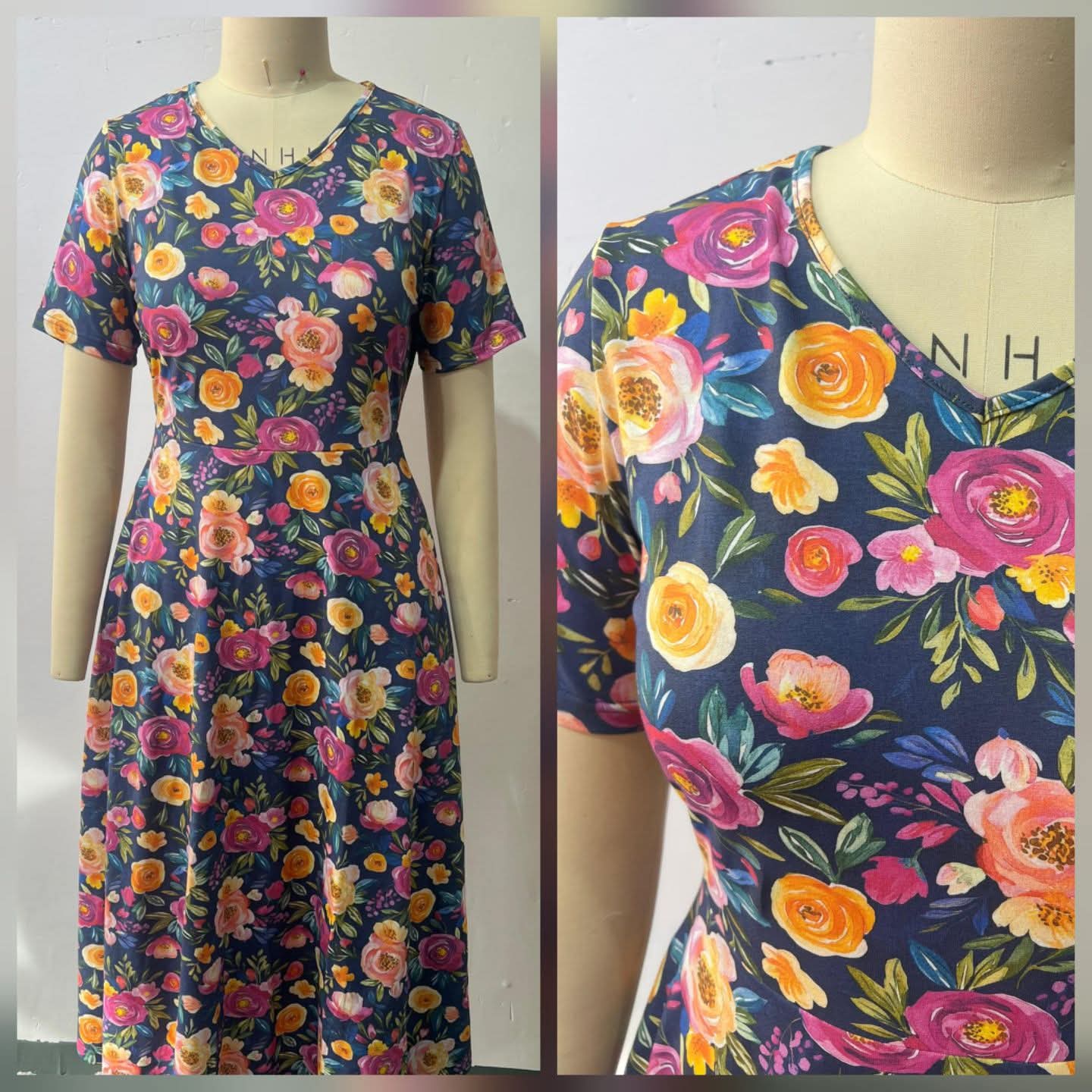 Pre-Order Jeweled Blooms Cotton V-Neck Twirl Dress