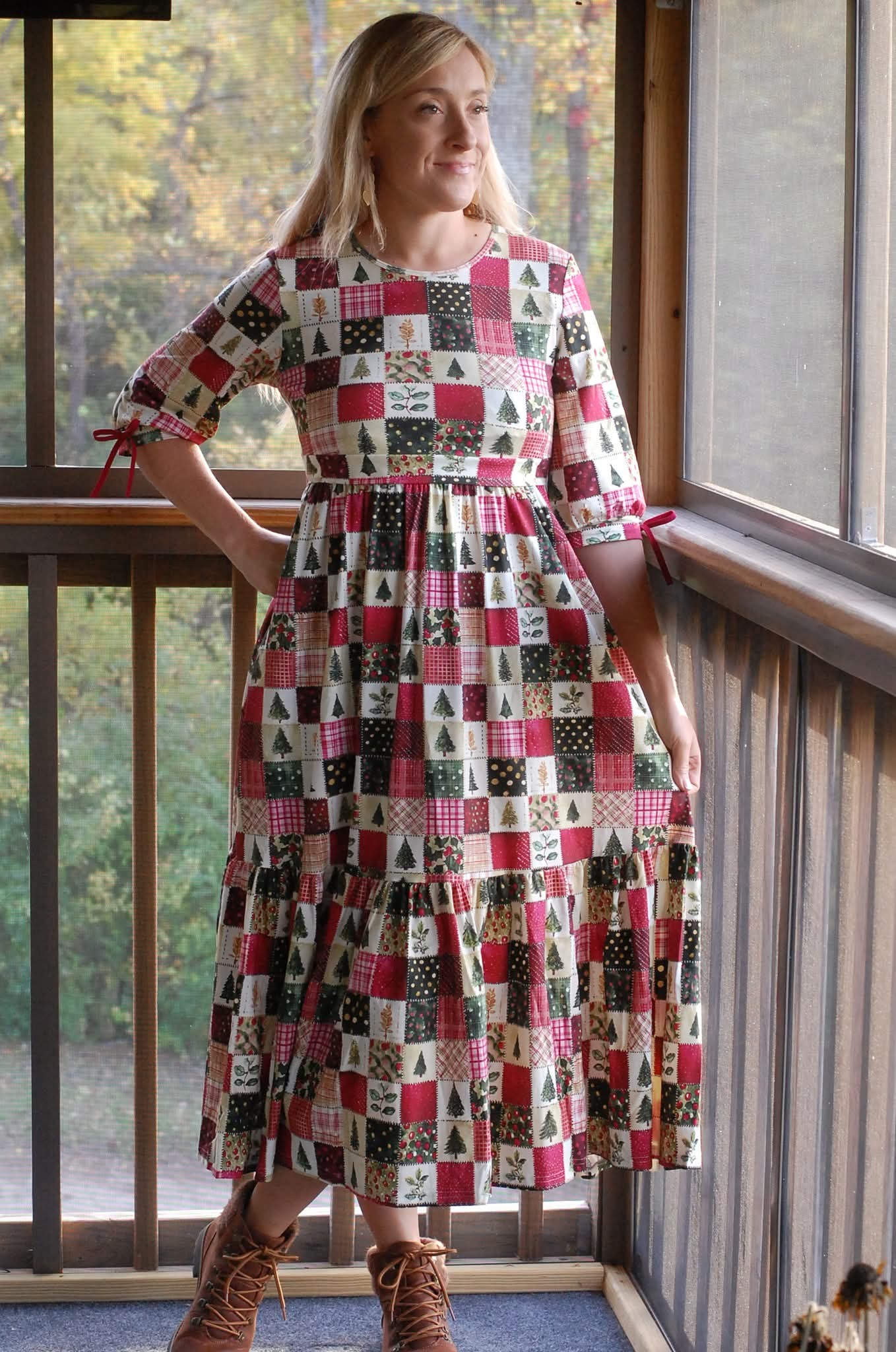 Pre-Order Holiday Patchwork Cotton Tiered Midi Dress