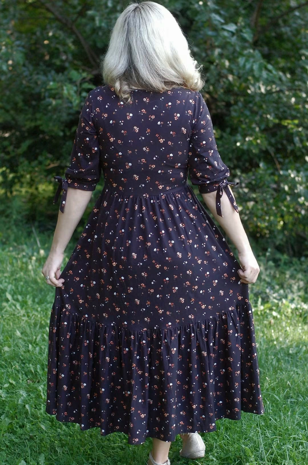 Pre-Order Ember Blossom Cotton Homestead Ruffle Dress with 3/4 Removable Bow Sleeves