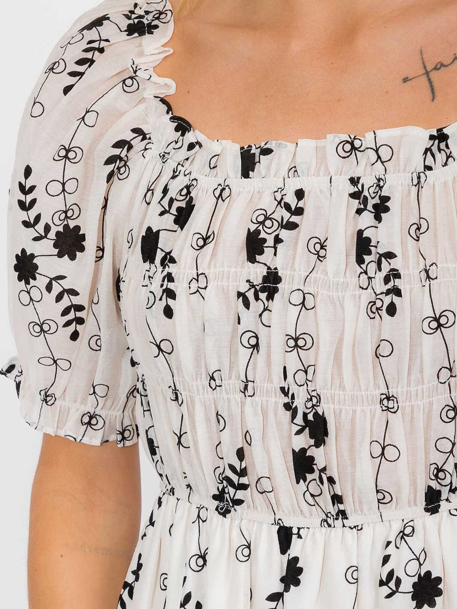 One Size Stretchy Smocked Dress in Black & White