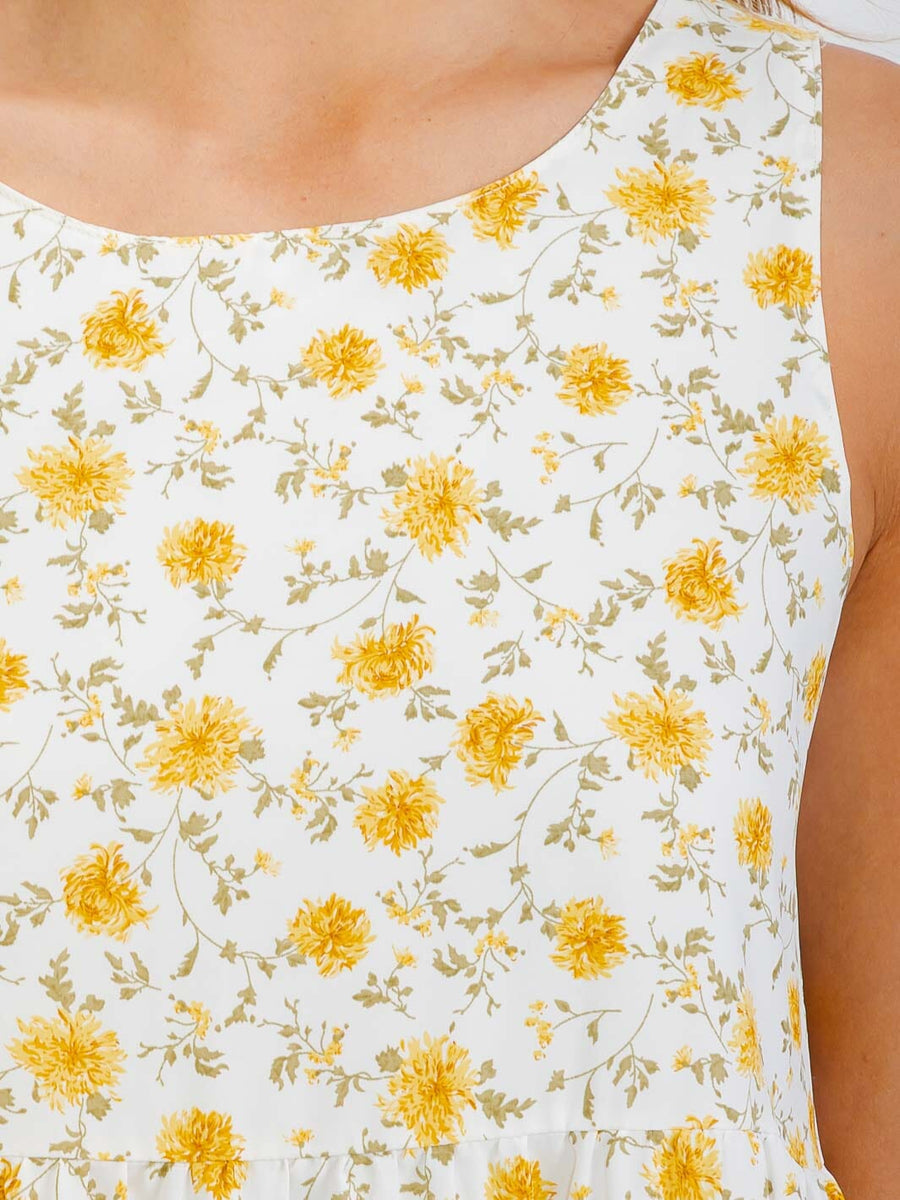 Yellow Floral Sleeveless Dress
