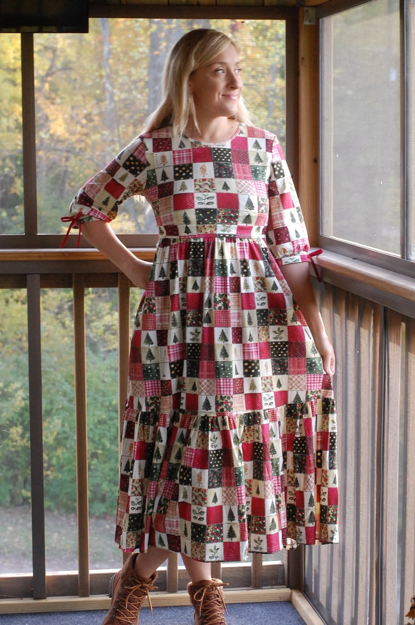 Pre-Order Holiday Patchwork Cotton Tiered Midi Dress