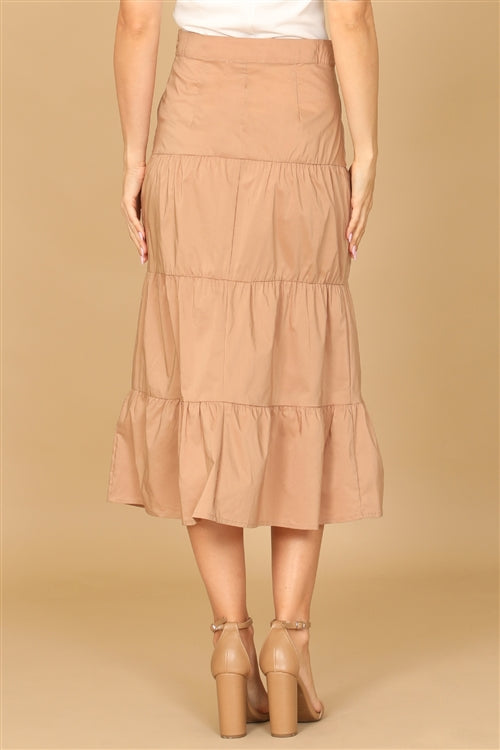 Tiered Midi Skirt in Tan