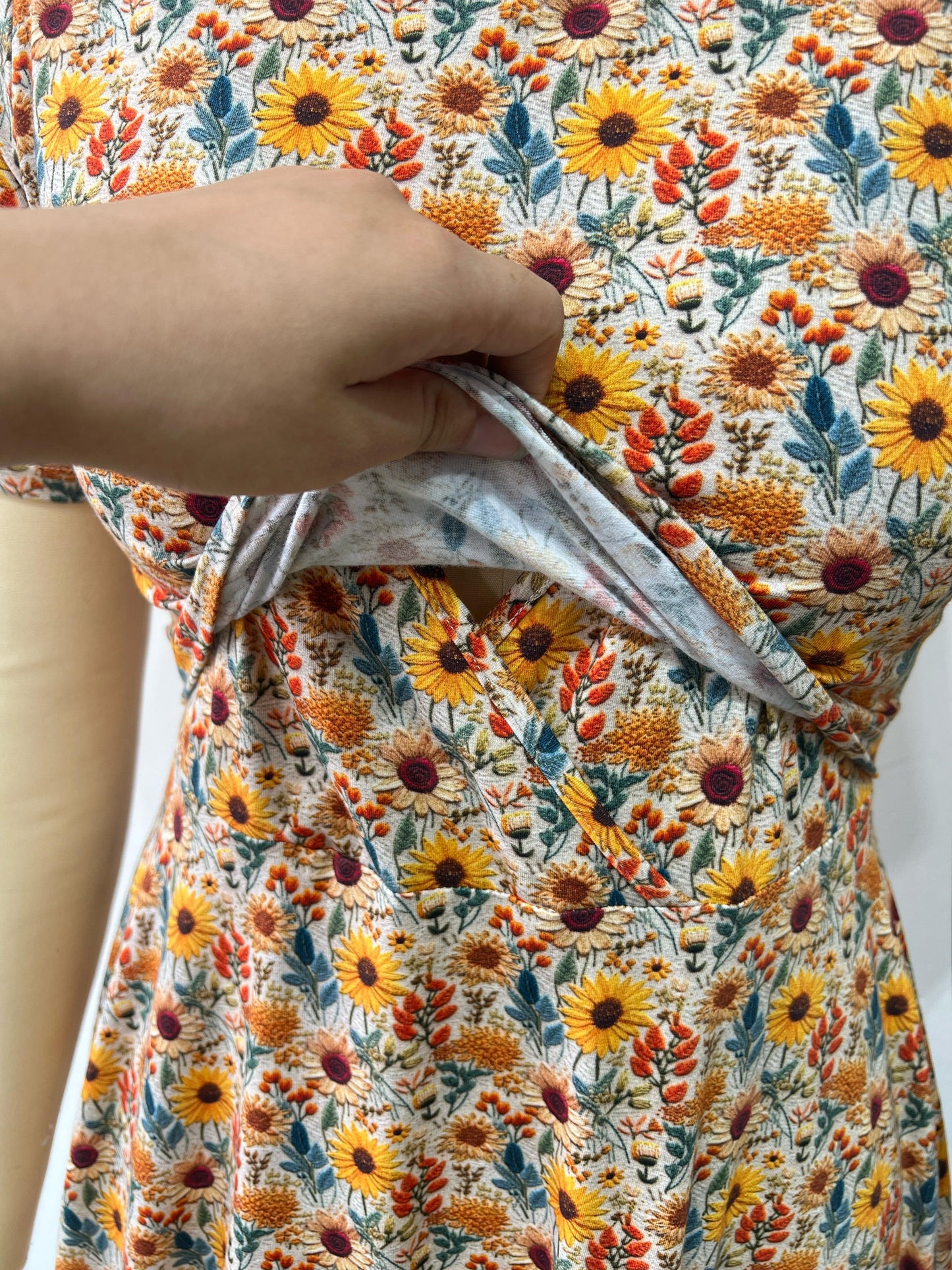 Pre-Order Cotton Sunflower Floral Nursing Friendly Twirl Dress