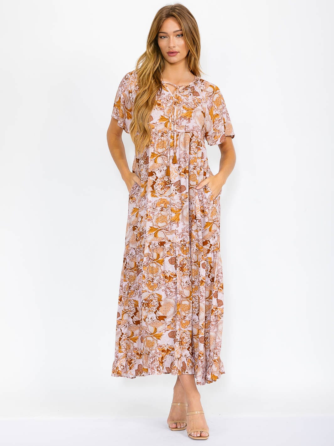 Blush Floral Tiered Maxi Dress