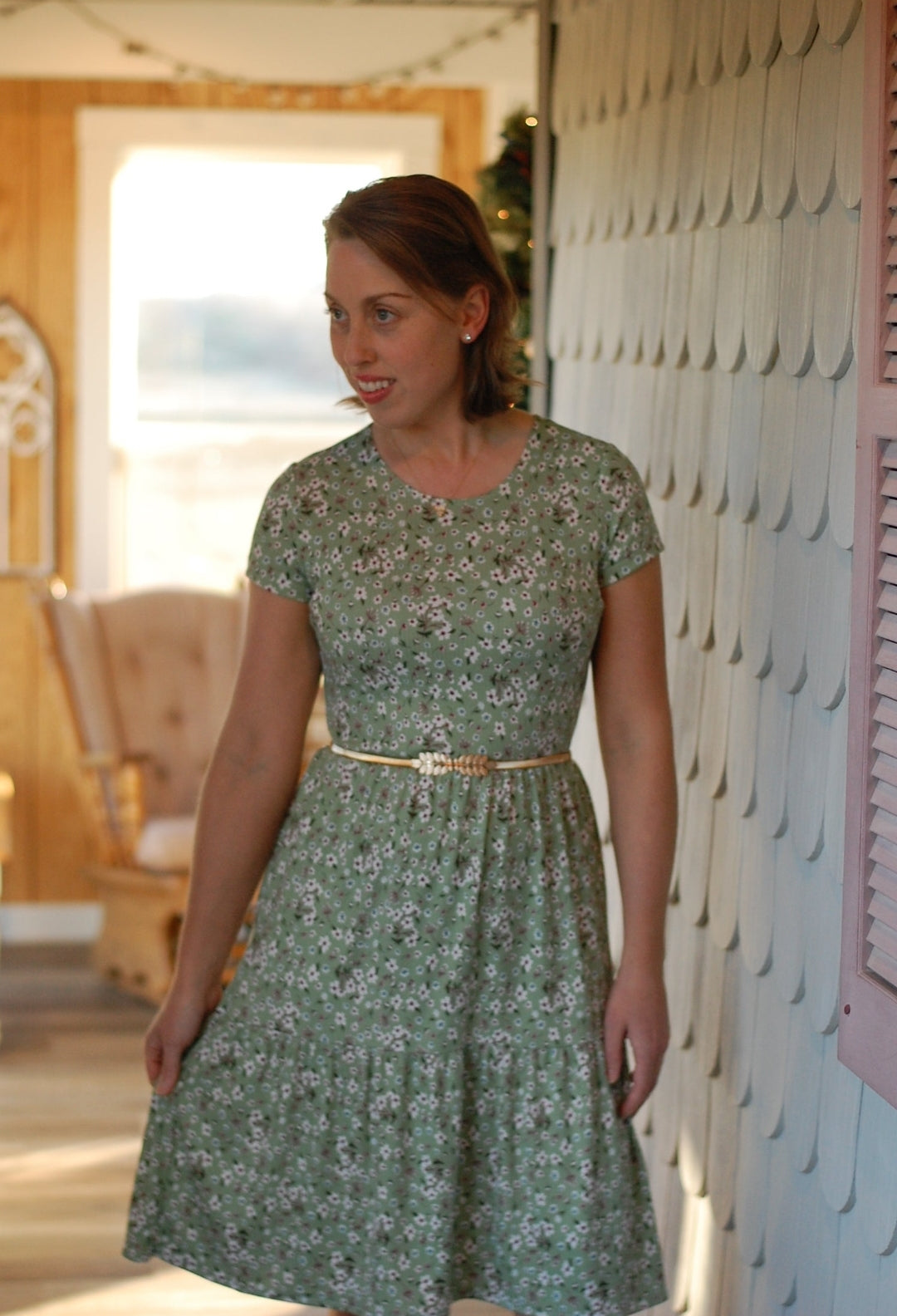 Plus Size Sage Blooms Tiered Dress