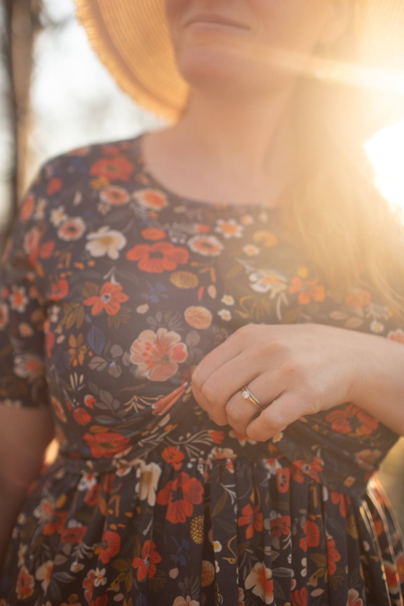 "Antique Floral" Prairie Style Nursing-Friendly Cotton Midi Dress with Natural Waist Bodice Nursing Friendly