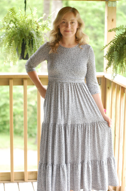 Cream Floral Nursing Friendly Round Neck Tiered Dress