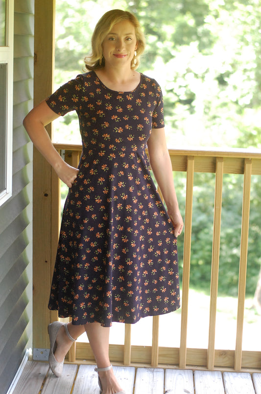 Pre-Order Cotton "Orange Blossom"  Nursing Friendly Dress in Navy